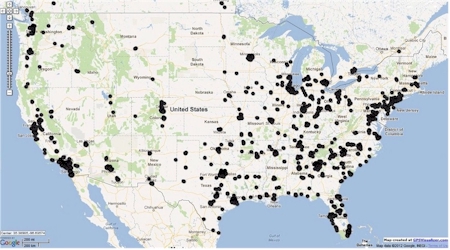 US Map of 2012 megachurches
